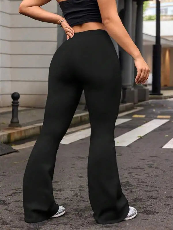 Women's High-Waisted Black Yoga Flared Pants Sexy Leggings Comfortable Stretchy Casual Trousers for Fitness And Exercise