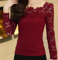 Women's form-fitting long-sleeved lace blouse with a feminine silhouette plus size clothing
