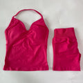 No Logo 2Pcs Gym Set Women Backless Tank Tops High Waist Scrunch Seamless Shorts Gym Suit Fitness Clothes Activewear Workout Set