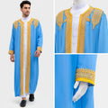 2026  New Apricot 3D Gold Thread Embroidery Breathable Long Robe for Men, Blue Loose and Large Size Men's Casual Cardigan Jacket