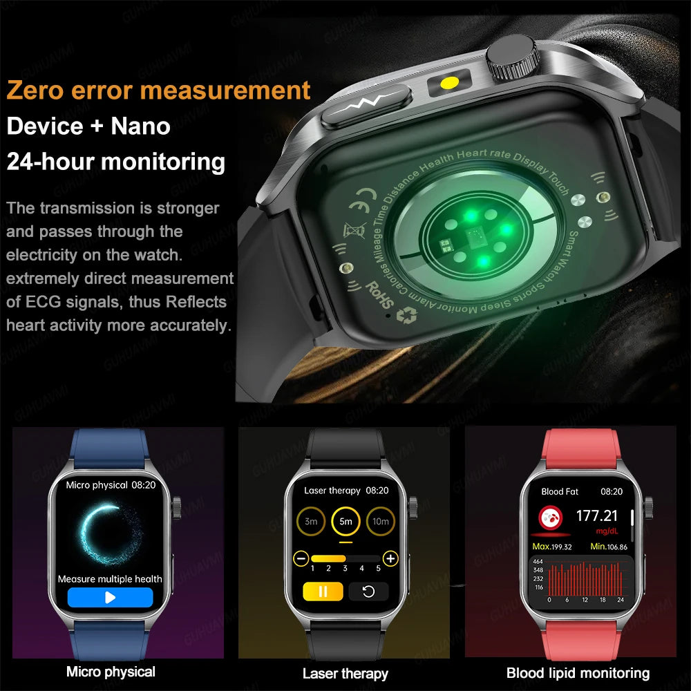 2026New Laser Therapy Care SmartWatch ECG Health Monitor Blood Lipids Uric Acid Heart Rate Tracking Fitness Smartwatch Men Women