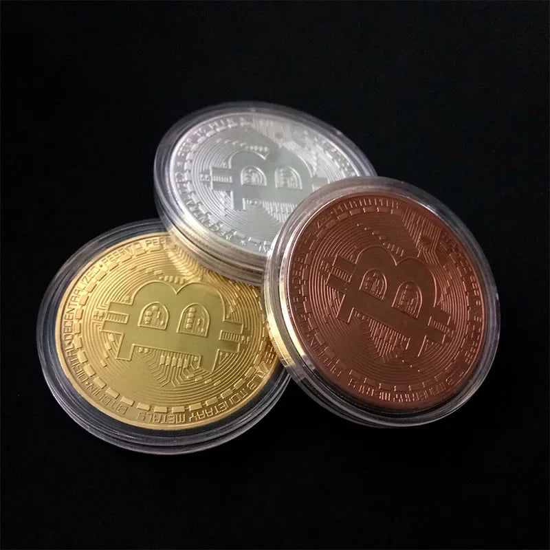 Gold Plated Bitcoin Coin Collectible Art Collection Gift Physical commemorative Casascius Bit BTC Metal Antique Imitation