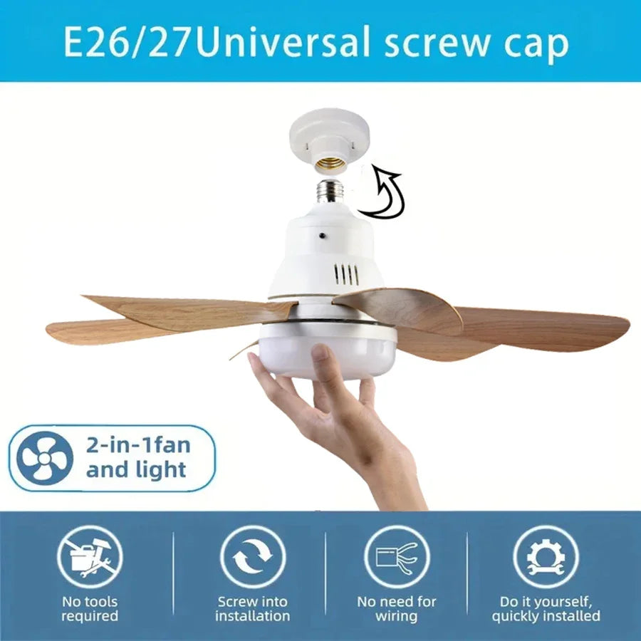 Home E26 E27 LED Ceiling Fan Light Wireless Remote Control with Stepless Dimming Night Lights Smart Fan for Room Office Study