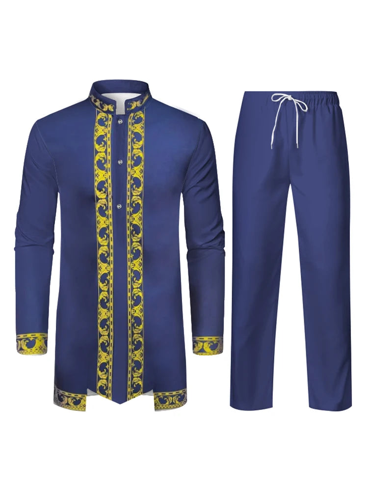 Middle East Traditional Culture Muslim Robe Arab Men's Traditional Clothing 3D Technology Printed Pattern Two Piece Set Clothing