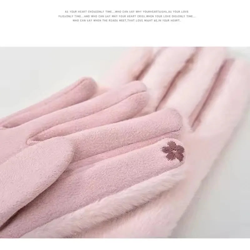 Korean Elegant Suede Gloves for Women Faux Mink Fur Warm and Skin Friendly Touch Screen Gloves Sweet and Soft Commuting Gloves