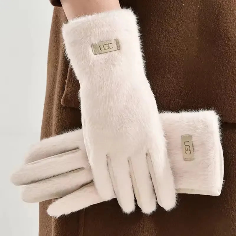 Korean Elegant Suede Gloves for Women Faux Mink Fur Warm and Skin Friendly Touch Screen Gloves Sweet and Soft Commuting Gloves