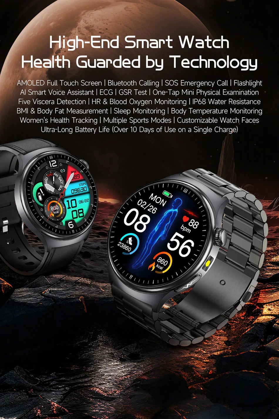 2026 Fashion New Expert level Health Smart Watch Men ECG+PPG Laser Monitor Uric Acid Blood Fat Blood Pressure HD Call Smartwatch
