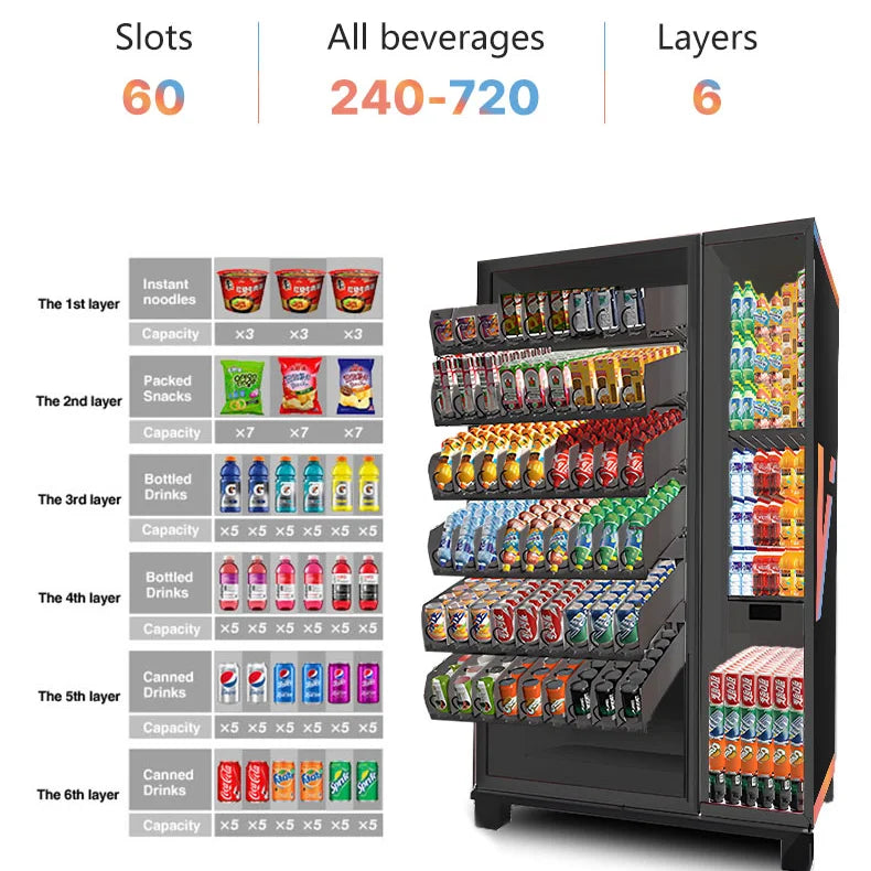 Smart 24H Self Auto Service Customized Bulk Combo Cold Snack Drink Vending Machine Touch Screen Commercial Hotel Vendor Hot Sale