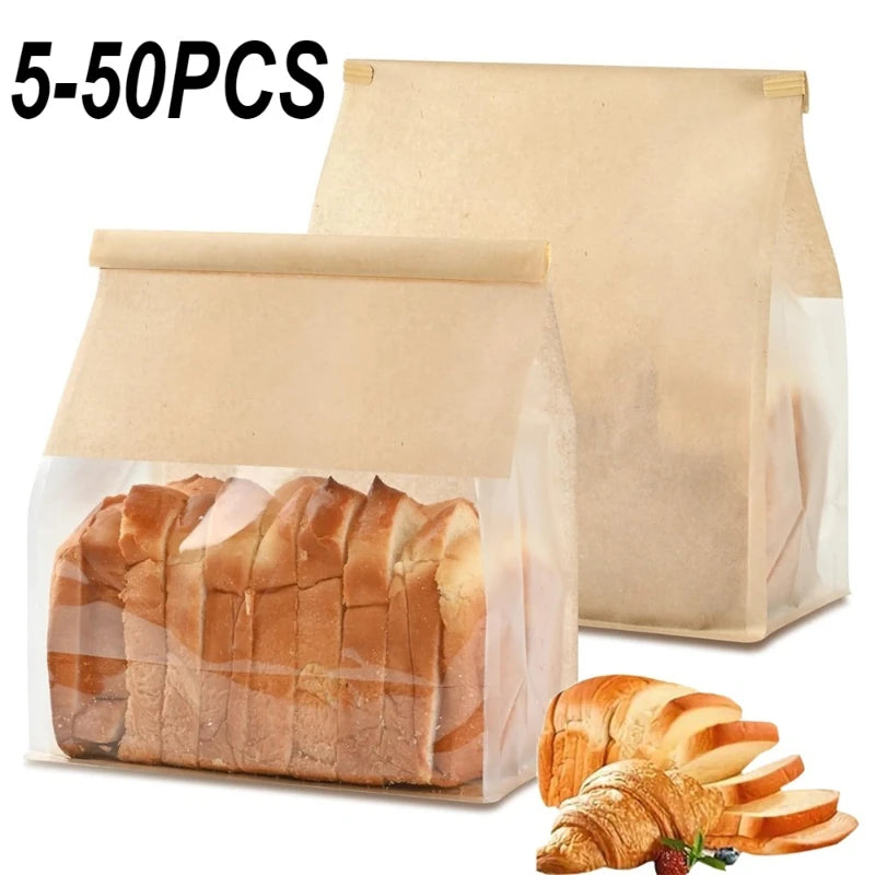 5-50Pcs Toast Bag Wire Rolled Edge Self Sealing Bread Bag Party Baking Transparent Biscuit Cake Bread Toast Oil-proof Packaging