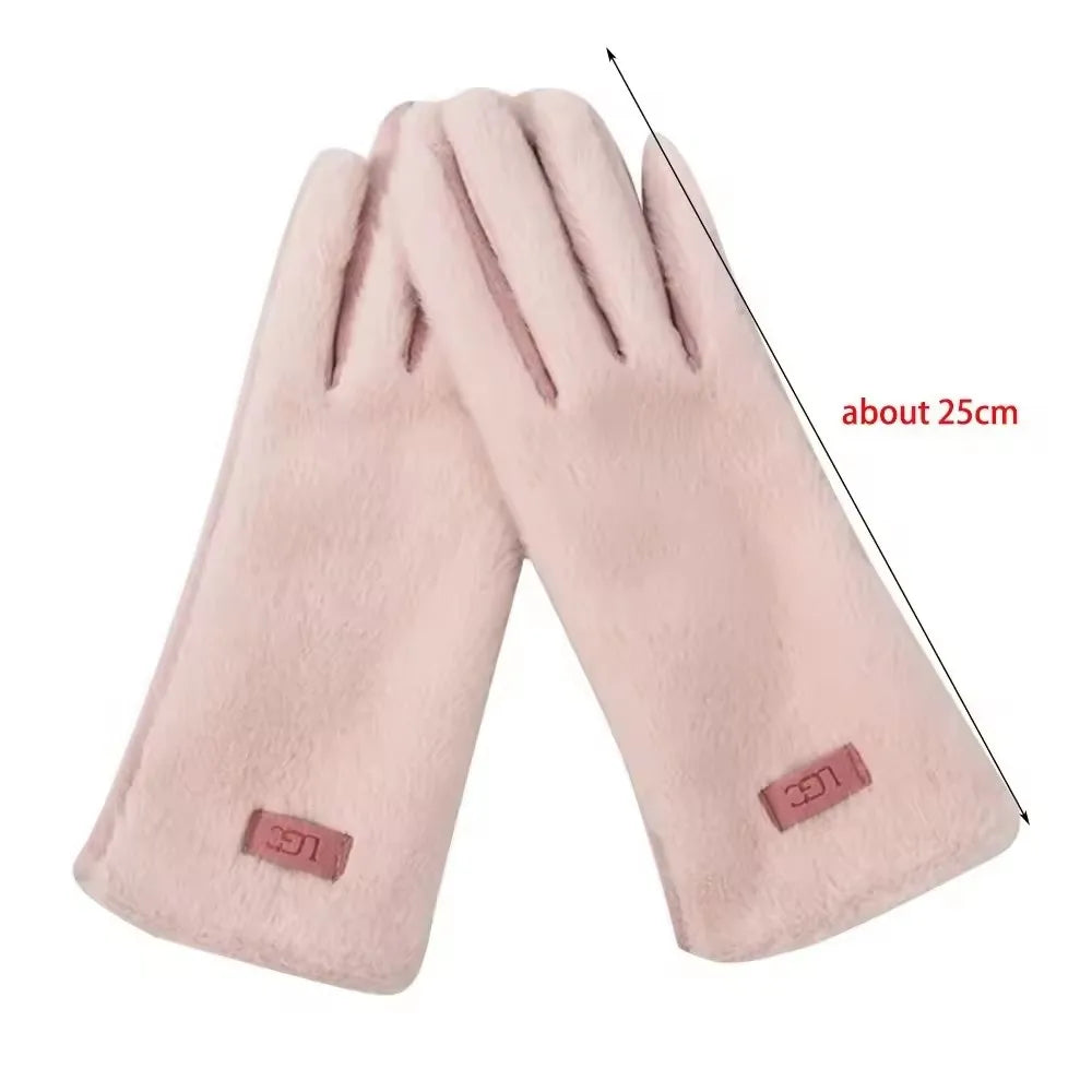 Korean Elegant Suede Gloves for Women Faux Mink Fur Warm and Skin Friendly Touch Screen Gloves Sweet and Soft Commuting Gloves