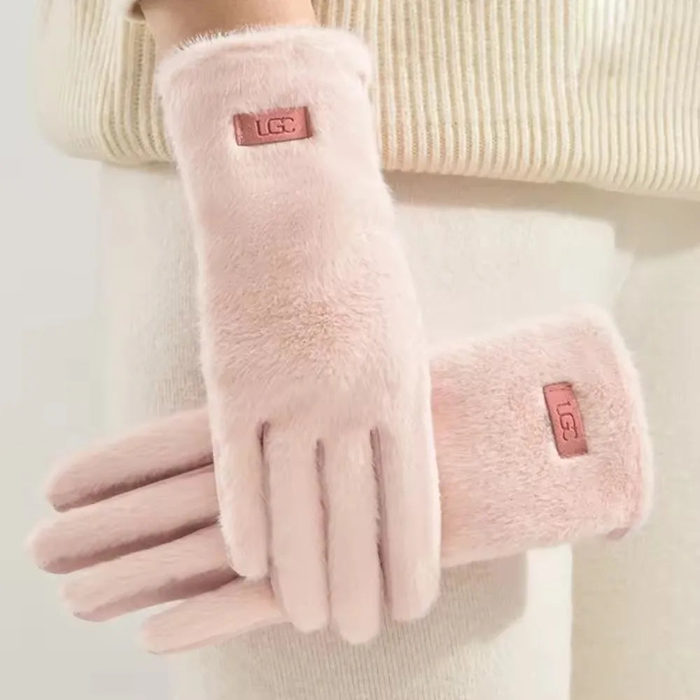 Korean Elegant Suede Gloves for Women Faux Mink Fur Warm and Skin Friendly Touch Screen Gloves Sweet and Soft Commuting Gloves