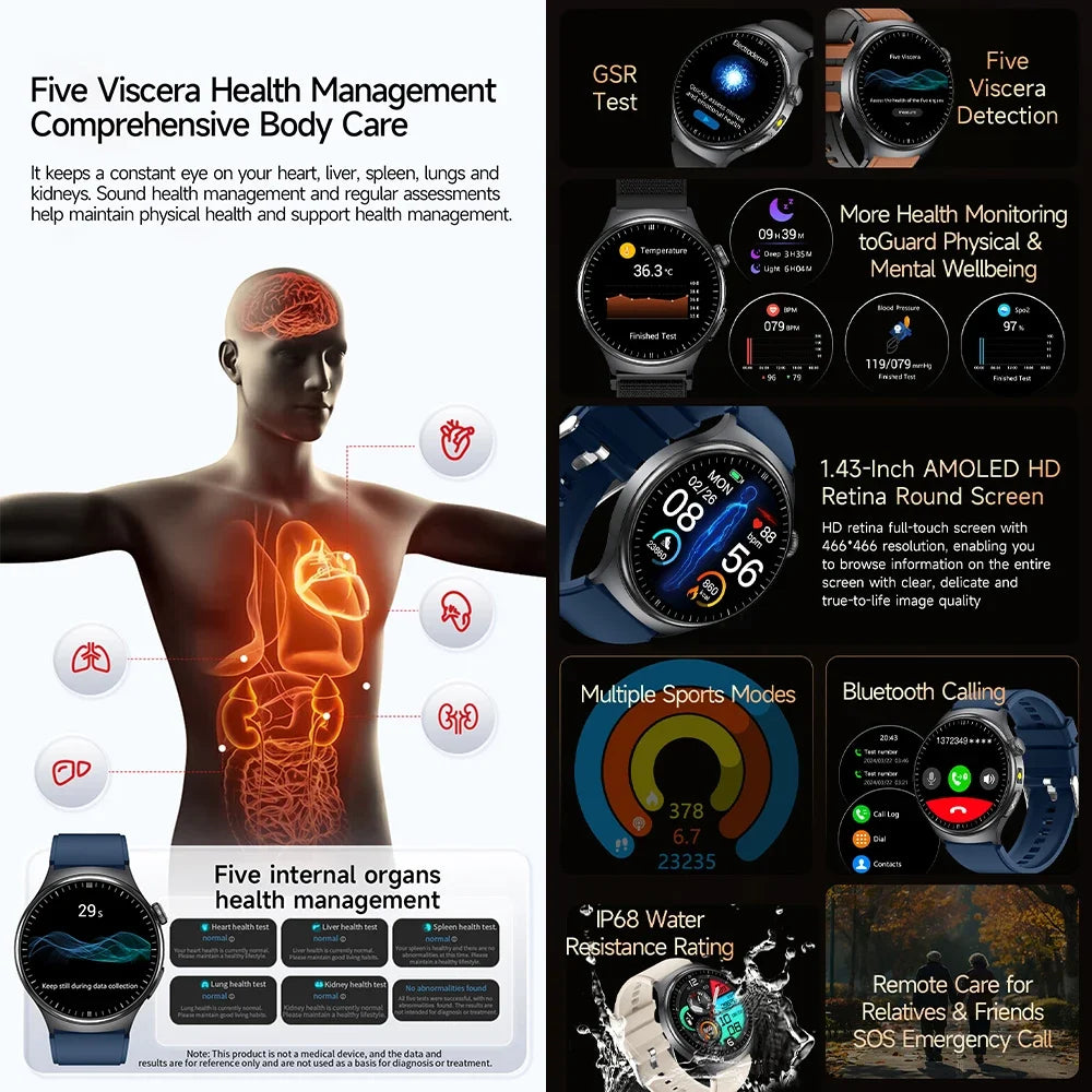 2026 New Nursing Health Laser Cure Blood Pressure Smart Watch Men Heart Rate Pulse Sleep Bluetooth Call Body Monitor Smartwatch